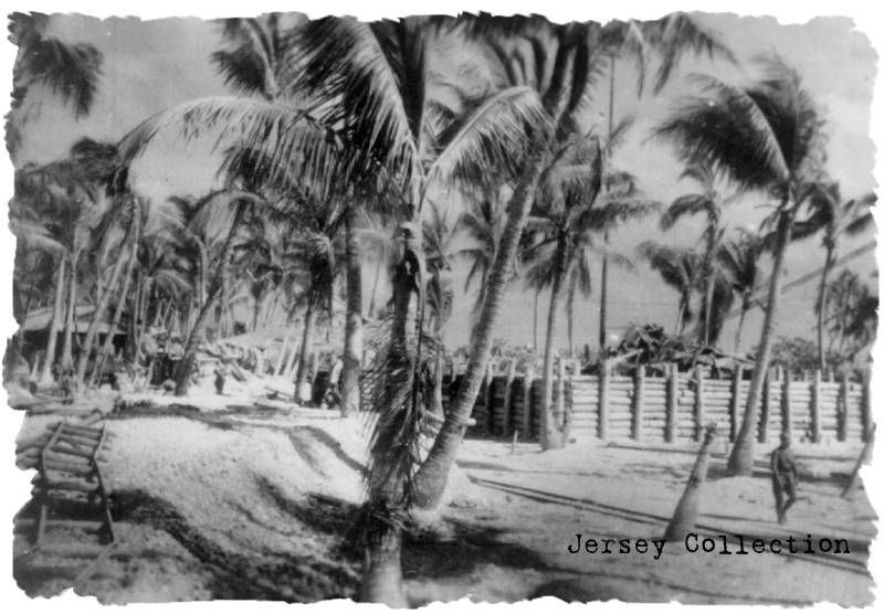 One of the coconut log structures on Betio. The commander did not want to denude the island of its trees so his construction men collected the logs from other islands. (Jersey collection).